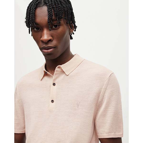 Allsaints Australia Mens Mode Merino Short Sleeve Polo Shirt Taupe AU96-896